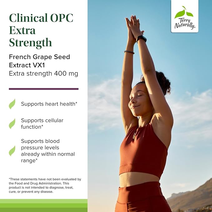 Terry Naturally Clinical OPC Extra Strength - Cardiovascular Health & Focus Support - Supplement with Grape Seed Extract - Immune Support Supplement - 60 Softgels