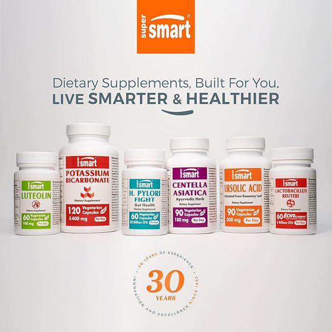 Supersmart - Ornithine Alpha Ketoglutarate OKG 10g per Day (Highly Bioavailable) - Easy-to-Take & Potent L-Ornithine Supplement - Amino Acid | Non-GMO & Gluten Free - 60 Tablets