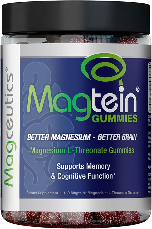Magtein Gummies - Magnesium L-Threonate Gummy, Brain Support, Focus Supplement, Boost Memory & Cognitive Function - 150 Vegan Gummies