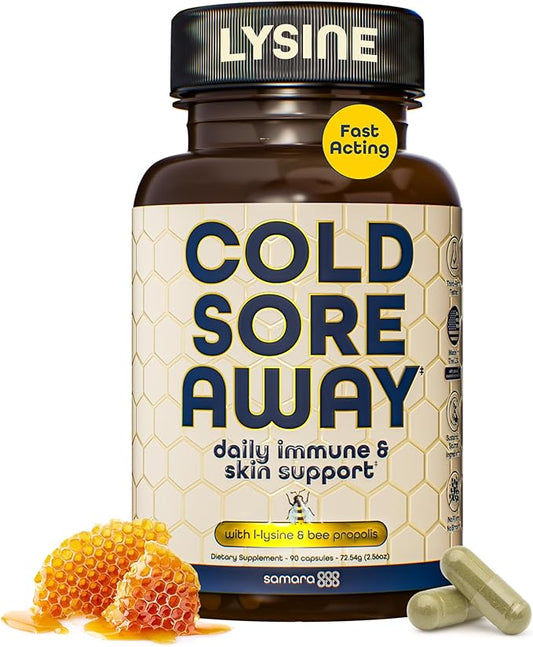 L Lysine Cold Sore Treatment Support, Herbal Cold Sore Supplement w/Zinc Picolinate, Olive Leaf Extract, Beta Glucan, & Bee Propolis for Skin & Lip Health, 90 Capsules