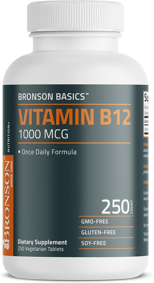 Bronson Vitamin B12 1000mcg Once Daily Formula Non-GMO, 250 Vegetarian Tables