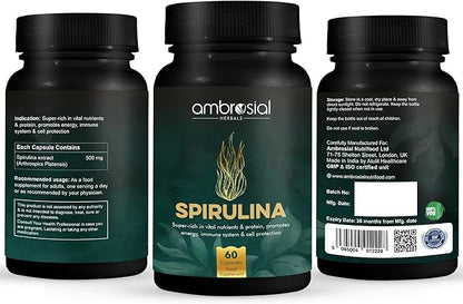 AMBROSIAL Spirulina Capsules 500 mg (Pack of 2-120 Capsules)