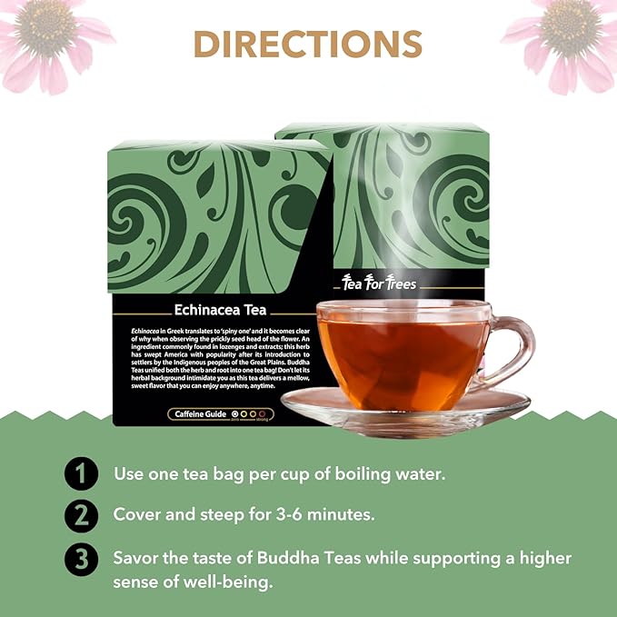 Buddha Teas - Organic Echinacea Tea - Herbal Tea - Immune Boosting - With Antioxidants & Minerals - Clean Ingredients - Caffeine Free - 18 Tea Bags (Pack of 1)