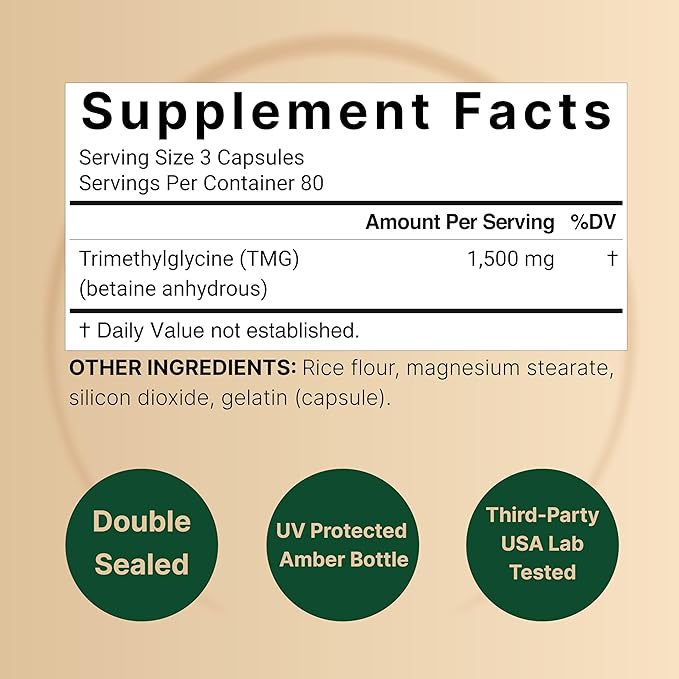 NatureBell TMG Supplements 1,500mg, 240 Capsules | Max Strength Betaine Anhydrous Trimethylglycine – Supports Healthy Homocysteine Balance, Heart & Liver Health – Non-GMO, Gluten Free