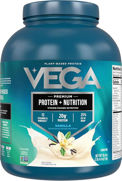 Vega Protein + Nutrition - 20g Plant-Based Pea Protein, Vanilla, 30 Servings, Vegan Keto Superfood, Antioxidant-Rich, Gluten Free, Dairy Free, Low Carb, 2.3lbs (Packaging May Vary)