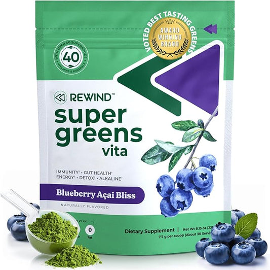 Best Tasting Super Greens Powder with 40+ Superfoods – Delicious Daily Green Powder with Vitamin B12, Zinc, Vitamin C, Magnesium & Calcium – Green Juice Superfood Mix - Blueberry Acai Flavor