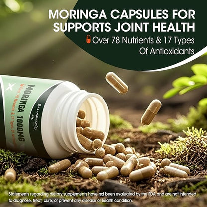 Moringa Capsules,Rich Moringa Powder with Turmeric & Ginger,A Natural Green Antioxidant Superfood - Supports Energy,Skin Health,Gut Health,60pcs 2packs