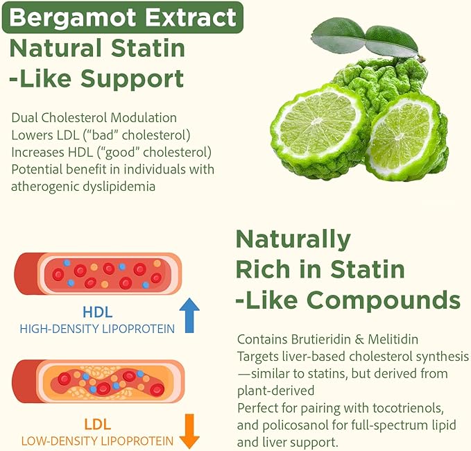 Advanced Cholesterol Supplements | Liquid-Filled Capsules for Better Absorption | Plant Sterols, Policosanol, Bergamot Extract | Triple-Action Formula,90 Capsules