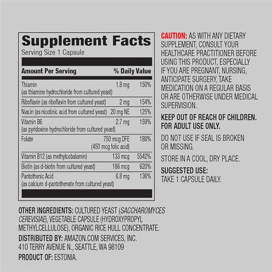 Amazon Elements B Complex, High Potency, 83% Whole Food Cultured, Supports Immune and Normal Energy Metabolism, Vegan, 65 Capsules, 2 Month Supply (Packaging May Vary) (Pack of 2)