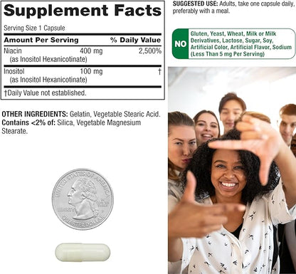 Vitamin B3 Niacin 500 mg Flush Free Capsules • Energy Metabolism Support • Nervous System Health • Dietary Supplement • 60 Pills by Spring Valley + Vena’s Sticker (Pack of 1)