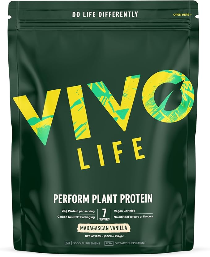 Vivo life Perform Plant Protein Powder - Pea & Hemp Protein Blend with BCAA (9.38 oz, Vanilla)