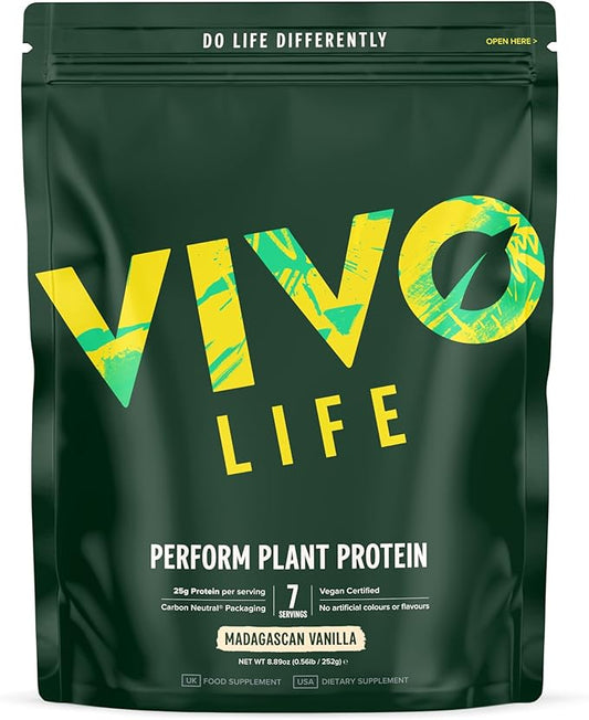 Vivo life Perform Plant Protein Powder - Pea & Hemp Protein Blend with BCAA (9.38 oz, Vanilla)