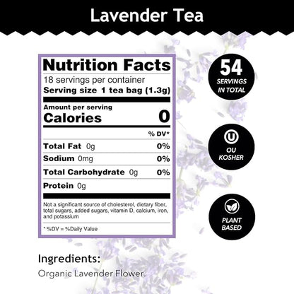 Buddha Teas - Organic Lavender Tea - Herbal Tea - For Health & Wellbeing - With Antioxidants & Minerals - Clean Ingredients - Caffeine Free - OU Kosher & Non-GMO - 18 Tea Bags (Pack of 3)