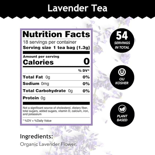 Buddha Teas - Organic Lavender Tea - Herbal Tea - For Health & Wellbeing - With Antioxidants & Minerals - Clean Ingredients - Caffeine Free - OU Kosher & Non-GMO - 18 Tea Bags (Pack of 3)