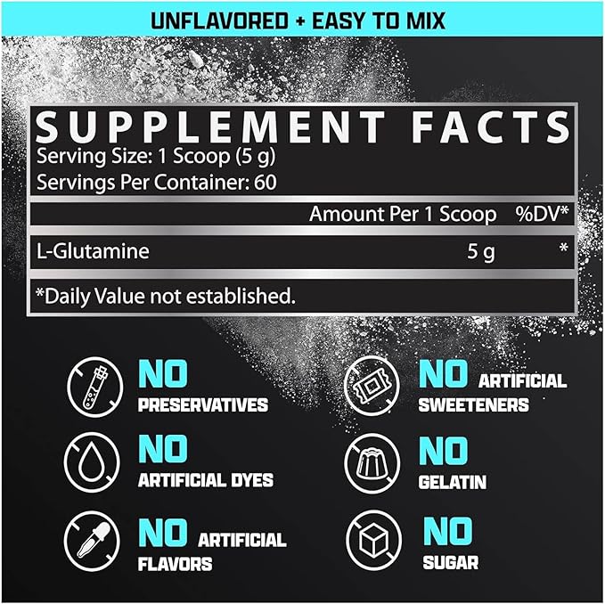 Nutrex Research L-Glutamine Powder Supplement - 60 Serving - Pure Unflavored, Non-GMO & Gluten Free | No Clumps!