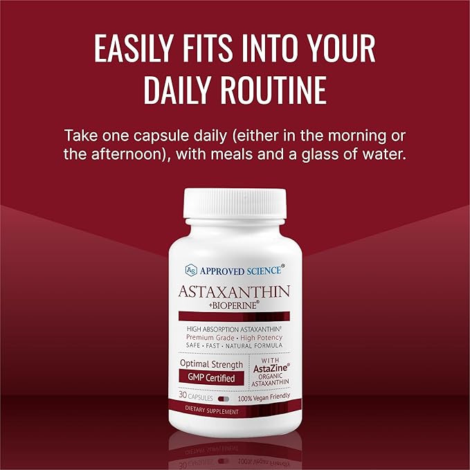 Approved Science® Astaxanthin 12 mg - Extra Strength Antioxidant - Supports Heart, Eyes, Skin - 30 Vegan Capsules - 1 Month Supply