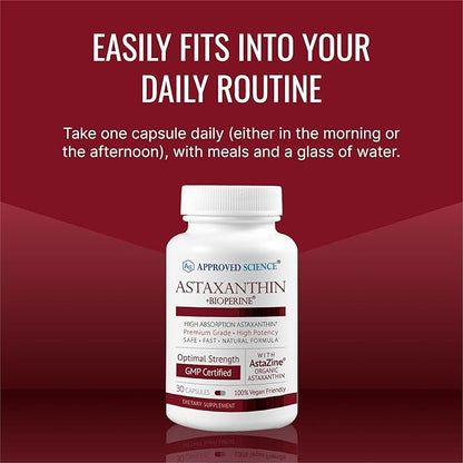 Approved Science® Astaxanthin 12 mg - Extra Strength Antioxidant - Supports Heart, Eyes, Skin - 30 Vegan Capsules - 1 Month Supply