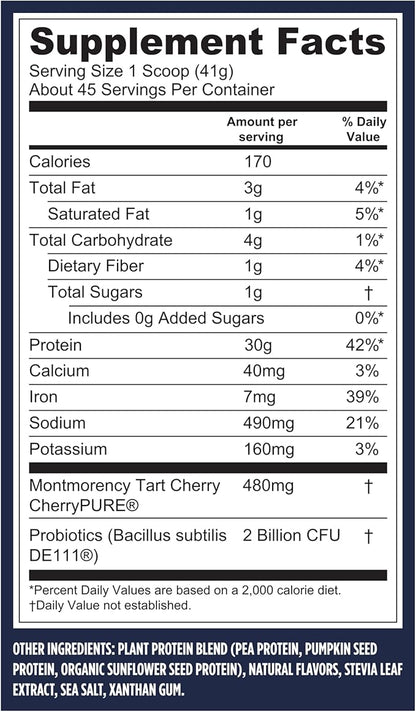 Vega Sport Vegan Protein Powder + Recovery - 30g Plant Based Protein per Serving, Vanilla, 45 Servings, 5g BCAAs, Probiotics, NSF Certified, For Shakes & Smoothies, 4.1lbs (Packaging May Vary)