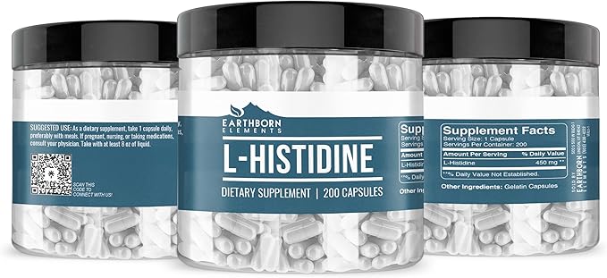 Earthborn Elements L-Histidine 200 Capsules, Pure & Undiluted, No Additives