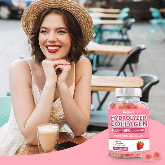 Sugar Free Collagen Gummies for Women, Collagen Protein Type I,II,III,V,X with Biotin Vitamin C D B12, Hydrolyzed Collagen Peptides Gummies for Immune Digestion Skin Hair Nails Energy Bone