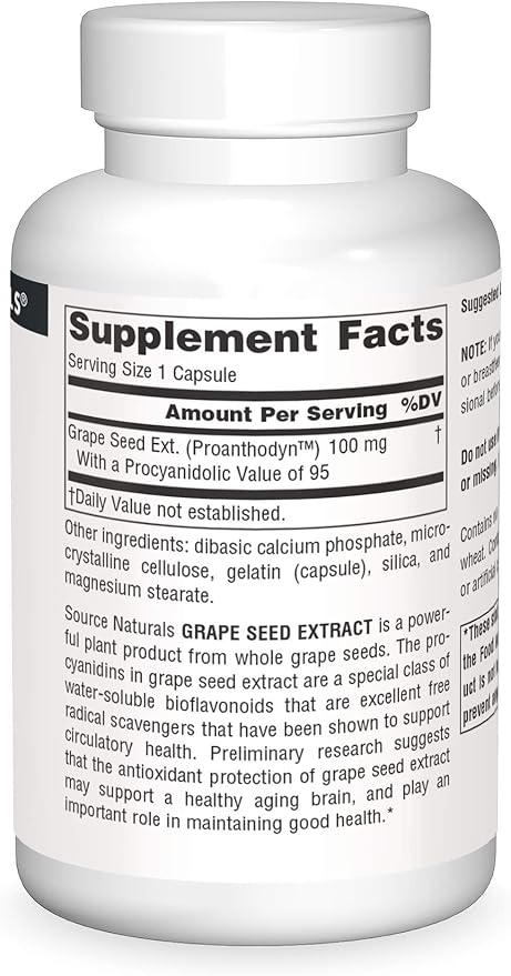 Source Naturals Grape Seed Extract, Proanthodyn 100 mg Antioxidant Protection & Supports Healthy Aging Brain - 120 Capsules
