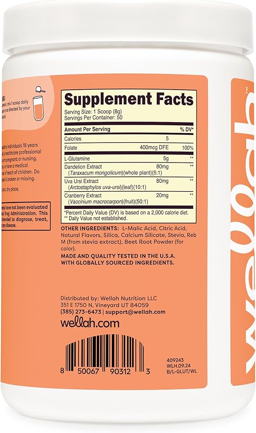 Wellah L-Glutamine Powder Watermelon Lime (50 Servings) - 5g L-Glutamine Per Serving, Sweetened with Stevia
