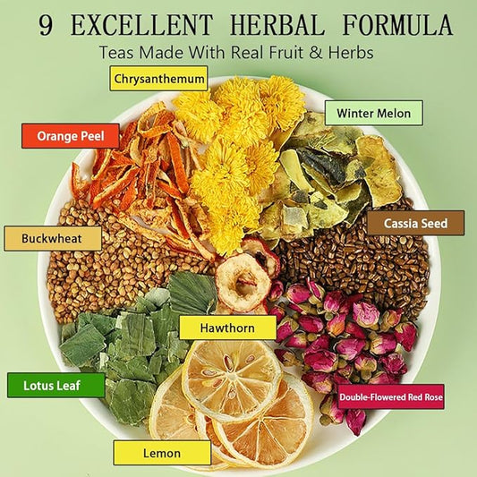 Winter Melon Lotus Leaf Tea, Oil Cleansing Tea for Liver & Kidney 20Bags/Box, Chrysanthemum Wax Gourd Lotus Leaf Herbal Teabag, 9 Ingredients Natural Blend Formula (1)