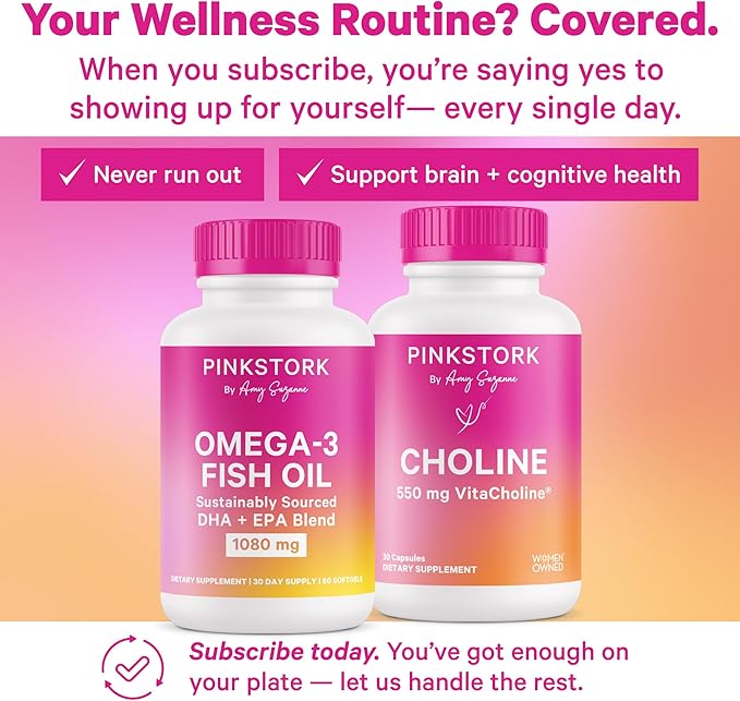 Pink Stork Omega 3 Fish Oil Supplements for Women with DHA and EPA - High Potency Burpless Omega-3 Supplement for Cognitive Health - 60 Softgels