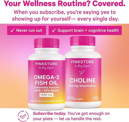 Pink Stork Omega 3 Fish Oil Supplements for Women with DHA and EPA - High Potency Burpless Omega-3 Supplement for Cognitive Health - 60 Softgels