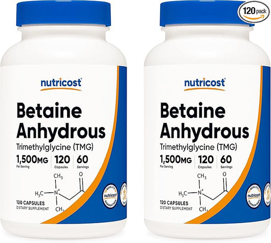 Nutricost Betaine Anhydrous Caps 1500mg, 60 Servings Per Bottle (2 Bottles)
