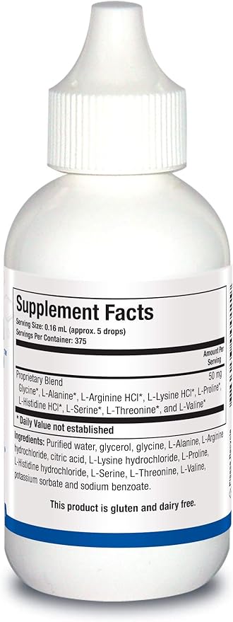 Biotics Research Amino Acid Quick Sorb Liquid Formula, Highly Absorbed, Glycine, L Alanine, L Arginine HCl, L Lysine HCl, L Proline, L Histidine HCl, L Serine, L Threonine, L Valine, 2 Fluid Ounces