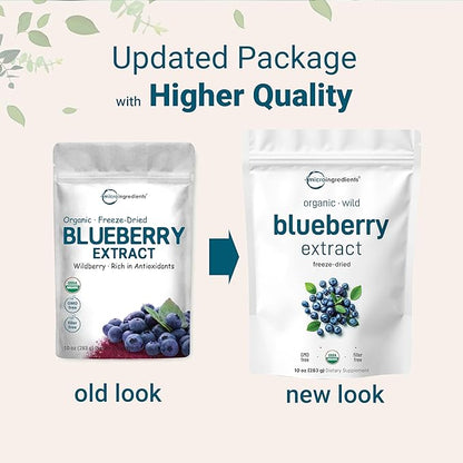 Organic Blueberry Extract Powder, 10oz | 100% Natural Fruit Powder | Freeze-Dried Wild Blueberries Source | No Sugar & Additives | Great Flavor for Drinks, Smoothie, & Beverages | Non-GMO & Vegan