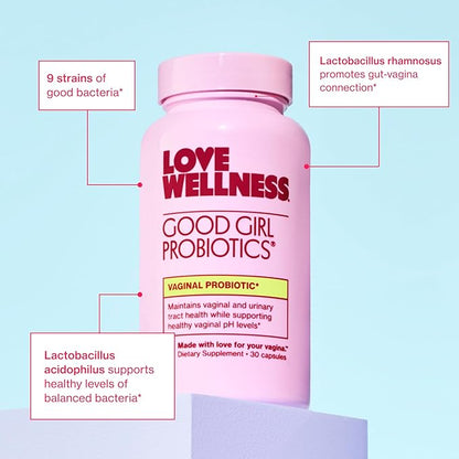 Love Wellness Good Girl Probiotics | Women's Vaginal Health Supplement | Vaginal Probiotics for Women pH Balance & Urinary Tract Health | Support Vaginal Odor & Flora | 30 Day Supply