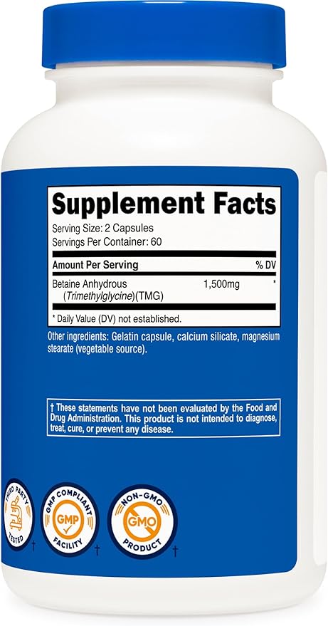 Nutricost Betaine Anhydrous Capsules 1500mg, 60 Servings - Gluten Free, Non-GMO, 750mg Per Cap, 120 Capsules