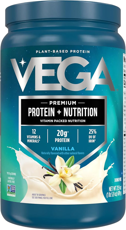 Vega Protein + Nutrition - 20g Plant-Based Pea Protein, Vanilla, 18 Servings, Vegan Keto Superfood, Antioxidant-Rich, Gluten Free, Dairy Free, Low Carb, 1.3lbs (Packaging May Vary)