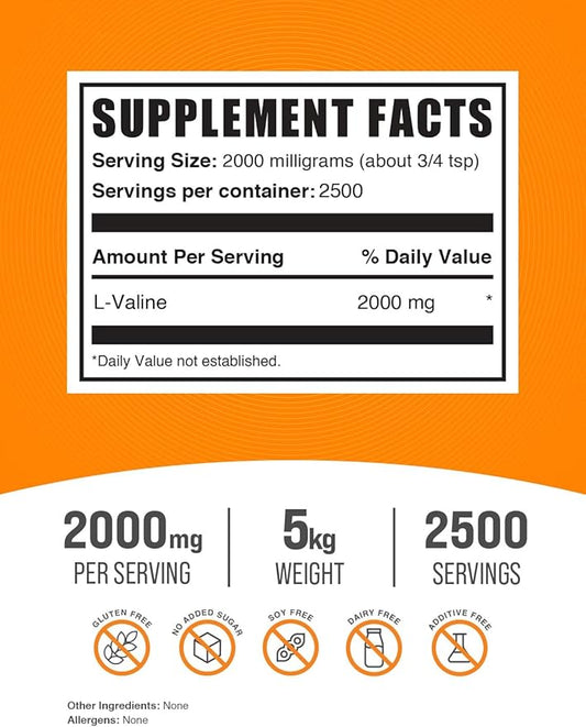 BulkSupplements.com L-Valine Powder - Valine Supplement, BCAA Supplement, Amino Acid Powder - Unflavored & Gluten Free, 2g per Serving, 1kg (Pack of 5) (11 lbs)
