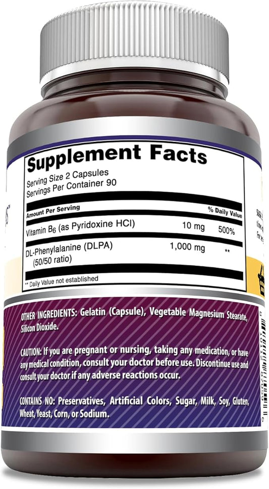 Amazing Formulas DLPA Supplement | DL-Phenylalanine |1000 Mg | Capsules | Non-GMO | Gluten-Free | Made in USA (180 Count)