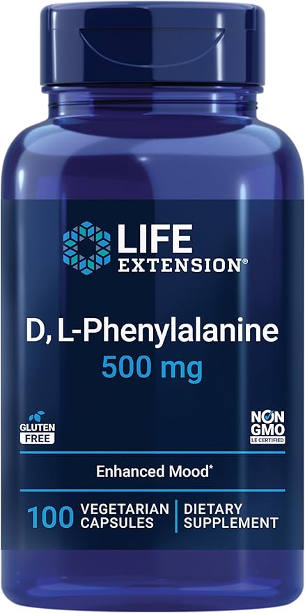 Life Extension D, L-Phenylalanine Capsules, 500 mg – Supports Mood Health, Promotes Neurotransmitter Health – Gluten-Free, Non-GMO, Vegetarian – 100 Capsules