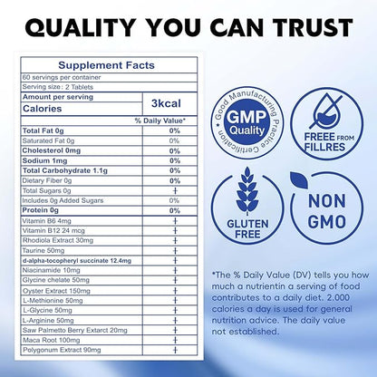 Premium Oyster Supplement - Contains Oyster Powder 100% Natural Oyster Extract, Rich in zinc and Minerals, 500mg, boosts Immunity and Energy, Oyster Supplement for Men and Women, 60 Tablets (OH-ML)