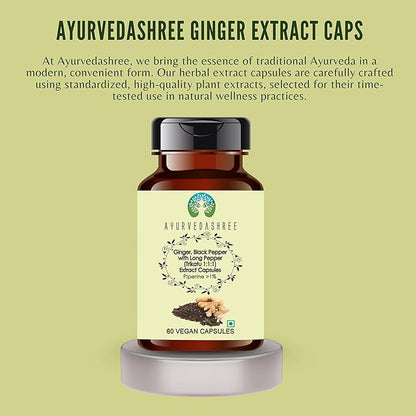Trikatu Extract 500mg - 60 Vegetarian Capsules | Ginger with Black Pepper & Long Pepper Extract | | All Natural | 100% Vegan | Gluten-Free | GMP Certified.