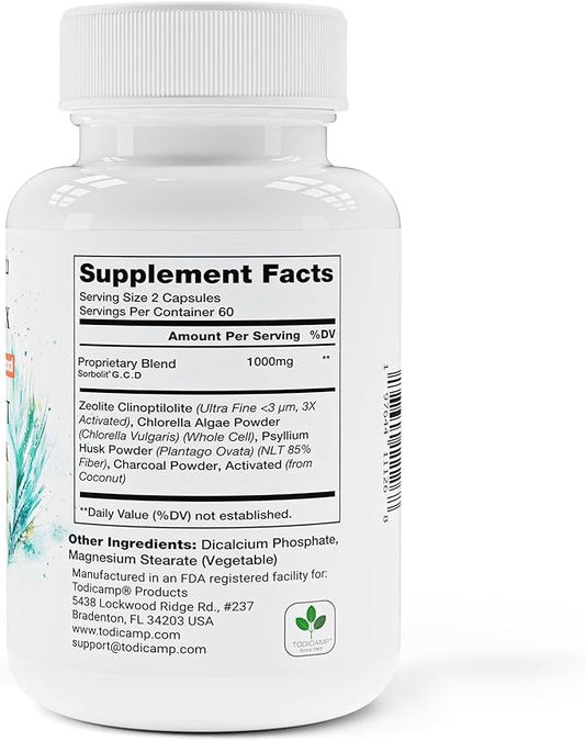 SORBOLIT Colon Cleanse Formula - Zeolite Detox, Chlorella, Activated Charcoal & Psyllium Husk Fiber Debloat Formula for Gut Health, Gut Cleanse, Colon Detox & Digestive Balance – 120 Vegan Capsules