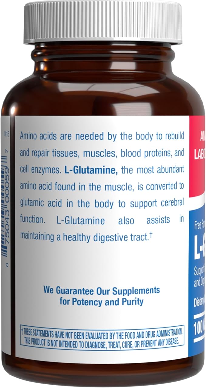 Free Form L-Glutamine Supplement - Clinical L Glutamine Capsules 500mg for Gut Health and Immune Support - Powerful Amino Acid Glutathione Precursor - Non-GMO & Made in The USA - 100 Servings