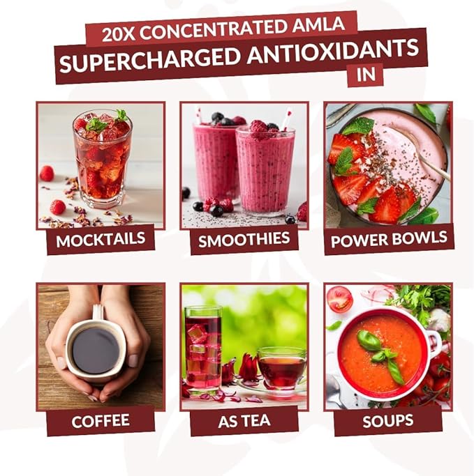 Amla Powder & Green Tea Superfood Supplement with Indian Gooseberries & Hibiscus, Organic, Vegan, 30 Servings