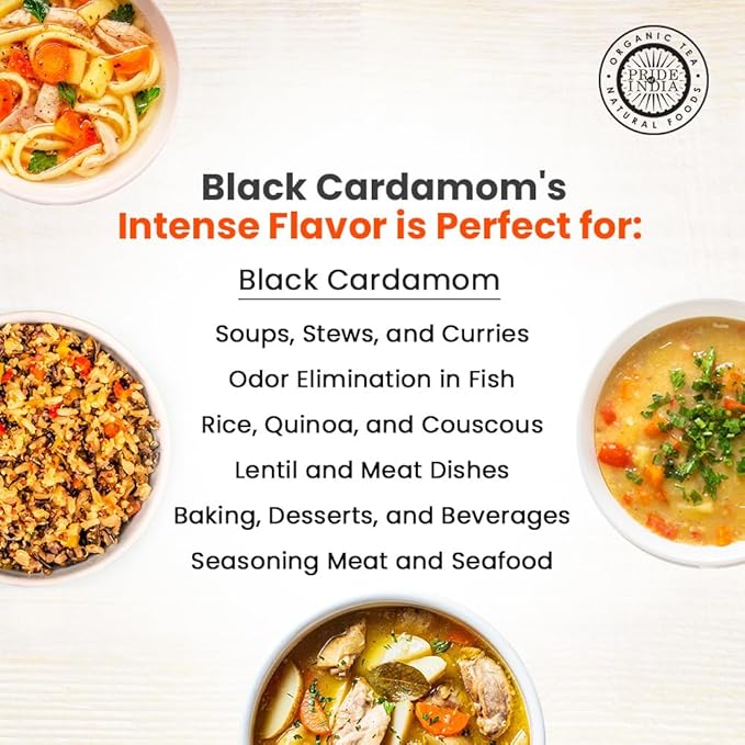 Pride of India – Black Cardamom Whole 5 oz (142 gm) – Cardamom Pods – Firm & Smoky Flavor – Freshly Dried – Ideal for Indian & Asian Cooking – Easy to Use – Medium Dual Sifter Bottle