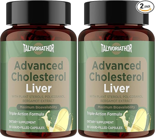 Advanced Cholesterol Supplements | Liquid-Filled Capsules for Maximum Absorption | Plant Sterols, Policosanol, Bergamot Extract | Triple-Action Formula,180 Capsules