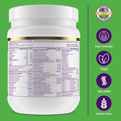 Paradise Herbs ORAC Energy Protein & Greens Powder, Antioxidant Power of 24 Servings of Fruits & Vegetables in 1 Scoop + 20g Protein, Unflavored, 15 Servings