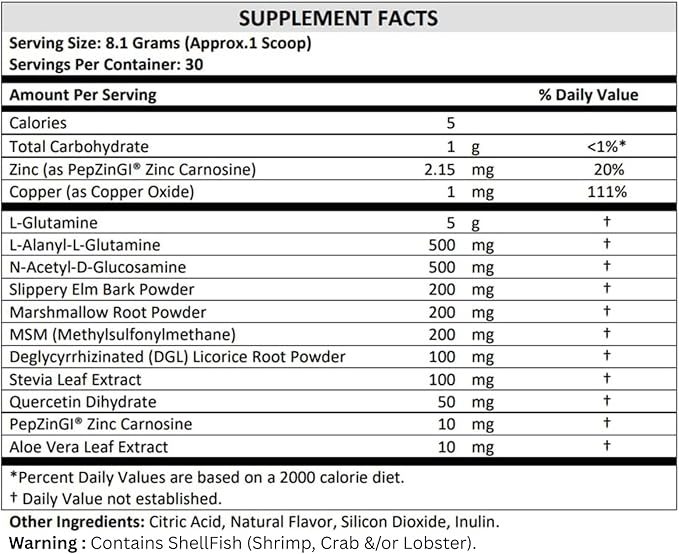 TERRA ORIGIN Healthy Gut Peach Banana | 30-Servings with L-Glutamine, Zinc, Glucosamine, Slippery Elm Bark, Marshmallow Root and More!