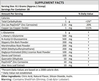 TERRA ORIGIN Healthy Gut Peach Banana | 30-Servings with L-Glutamine, Zinc, Glucosamine, Slippery Elm Bark, Marshmallow Root and More!
