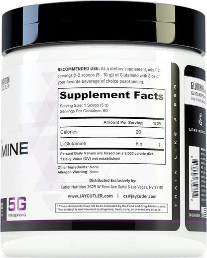 Cutler Essentials 100% Pure L-Glutamine for Enhanced Recovery, Lean Muscle Support and Improved Protein Synthesis | Unflavored, 60 Servings