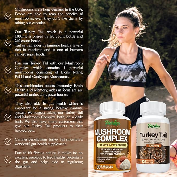 Turkey Tail Mushroom Capsules - Organic Mushroom Supplement for Immune System Health Support - 1000 mg Premium Mushroom Supplements - 120 Capsules